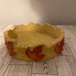 Heavy yellow with orange leaves fall candle holder